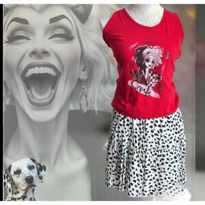 Disney Cruella De Vil Tank Top and Dalmatian Print Skirt Set Small park friendly
